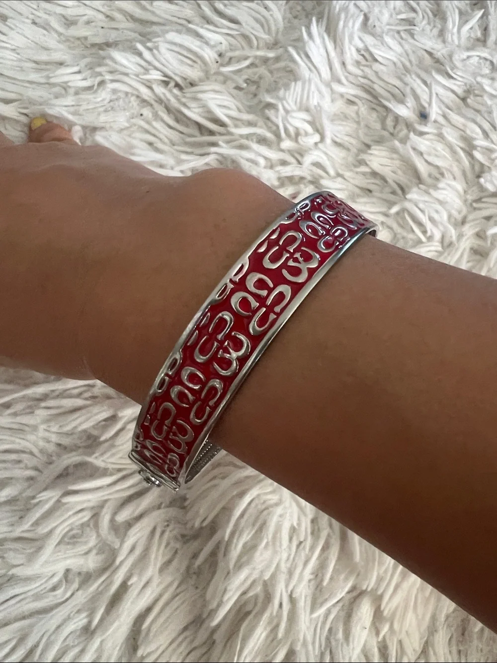 Coach Silver-Tone Bracelet with Red Enamel Signature Motif